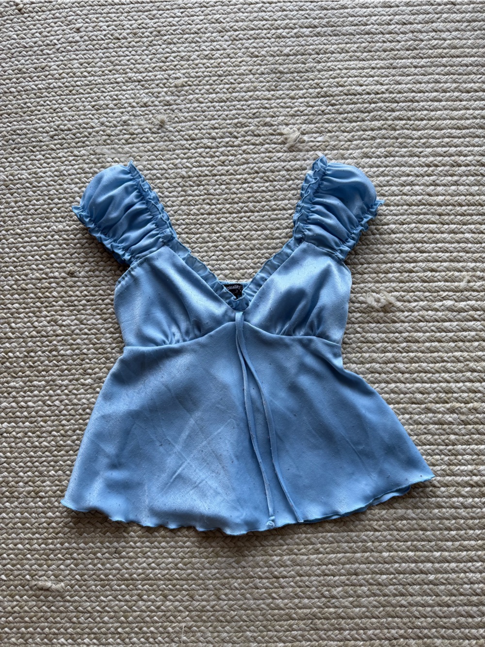Light Blue Ruffle-Peasant Top - Picture 2 of 4
